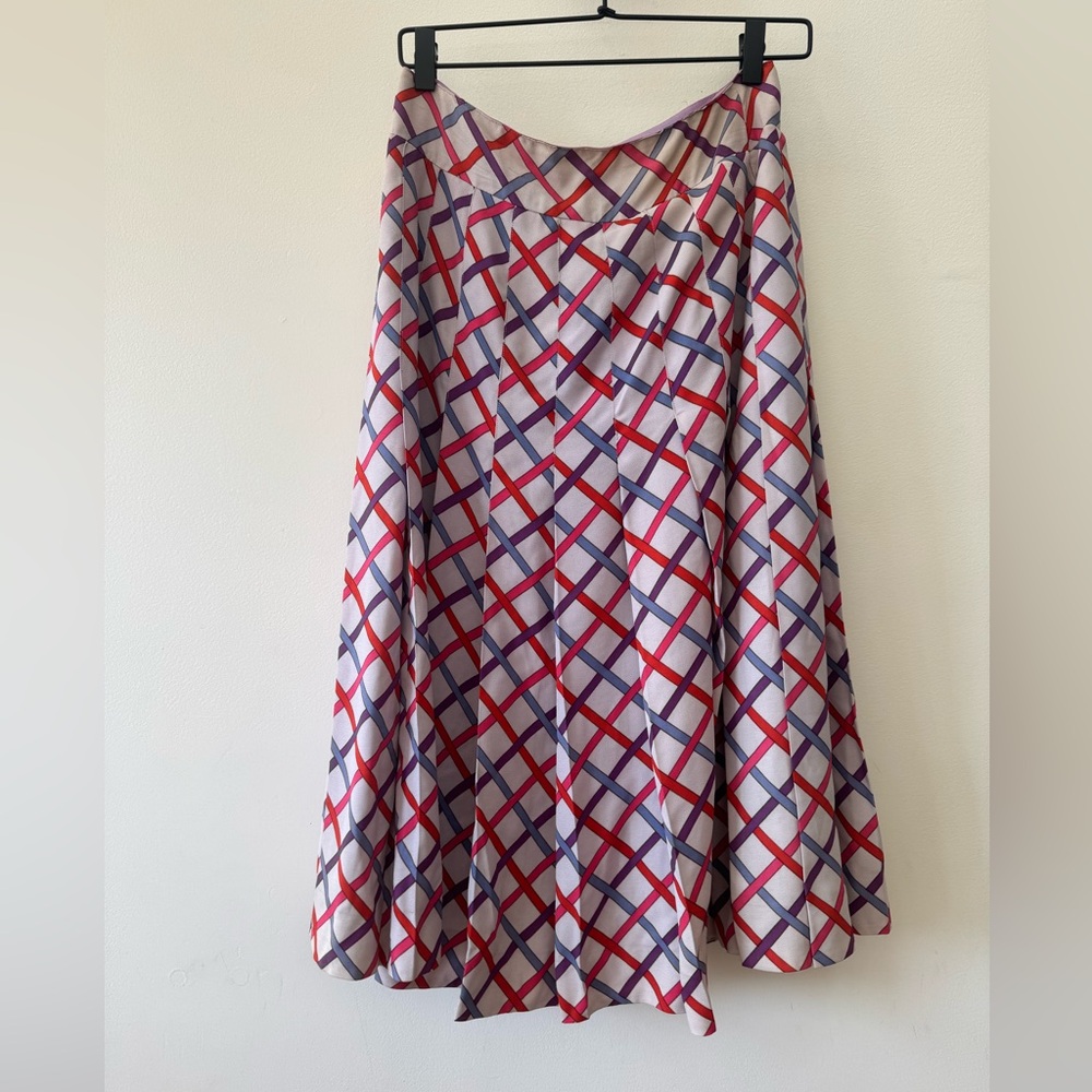 Saint Laurent vintage Rive Gauche Made in USA patterned A-Line midi Skirt - Picture 3 of 11